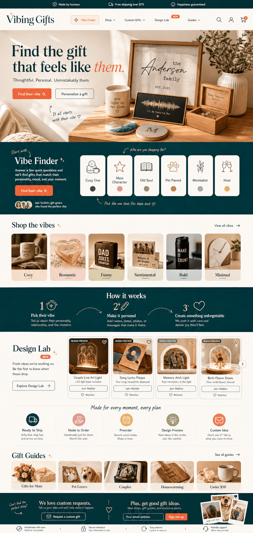 Vibing Gifts homepage visual direction